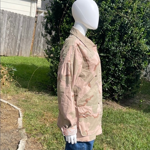 NWT Anthro Distressed Camouflage Boho Utility Military Denim Jacket - Picture 4 of 15